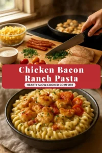 Creamy Chicken Bacon Ranch Pasta served in a bowl with herbs on top